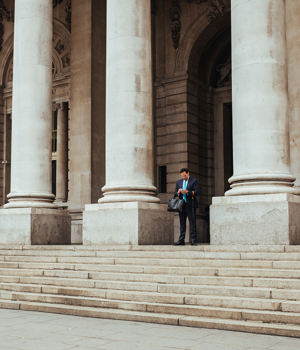 Man outside a court building 