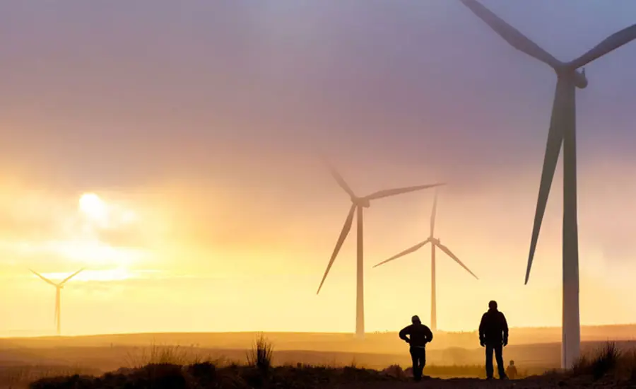 Wind turbines at sunset